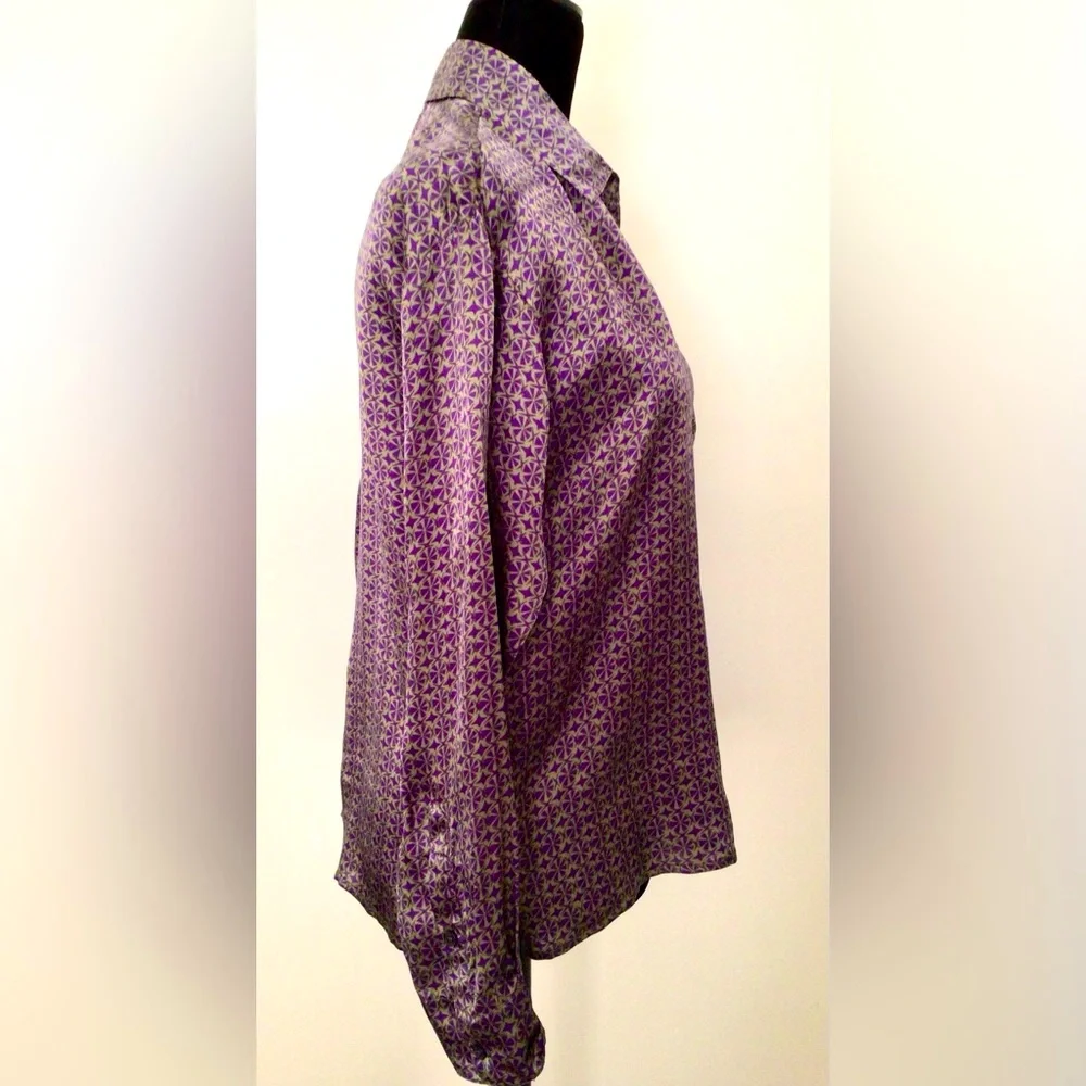 CABI Classic green and purple geometric print silk Blouse - Small - Picture 3 of 6